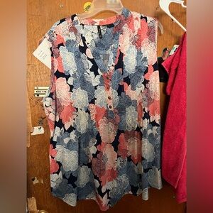 New Directions Blue and Silver Buttoned Blouse